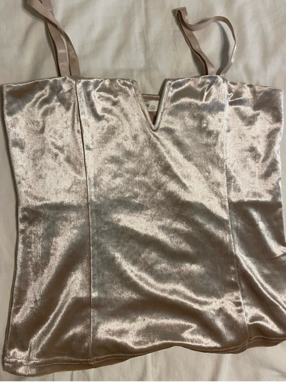 Satin V-Neck Spaghetti Strap Tank Top - Champagne